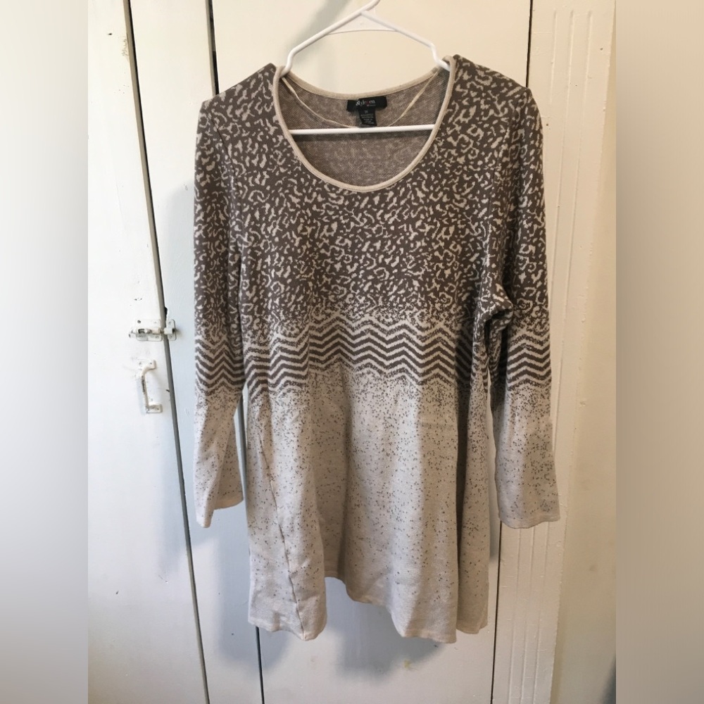 Brown and Cream Patterned Long Sleeve Top